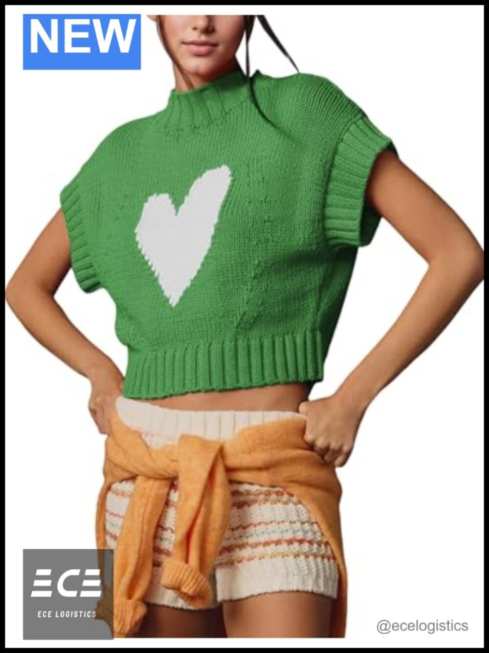 Womens Mock Neck Sweater Vest 100% Cotton Cap Sleeve Heart Knit Tank Top
